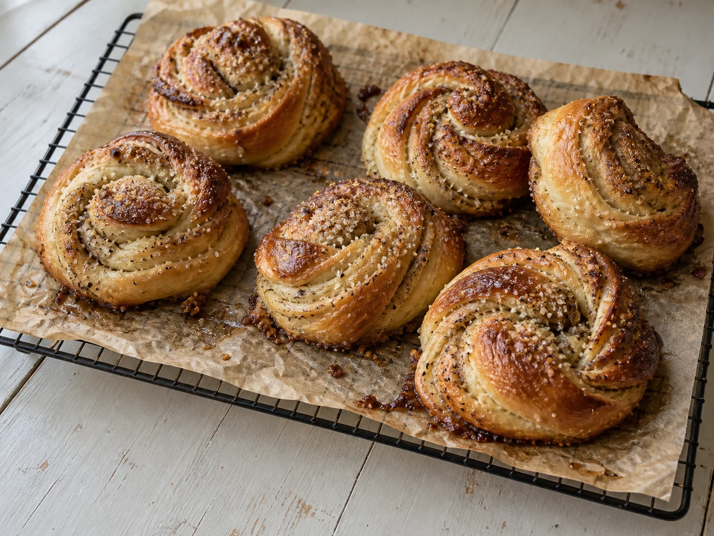 Freshly baked cardamom buns with a fragrant sugar spiral