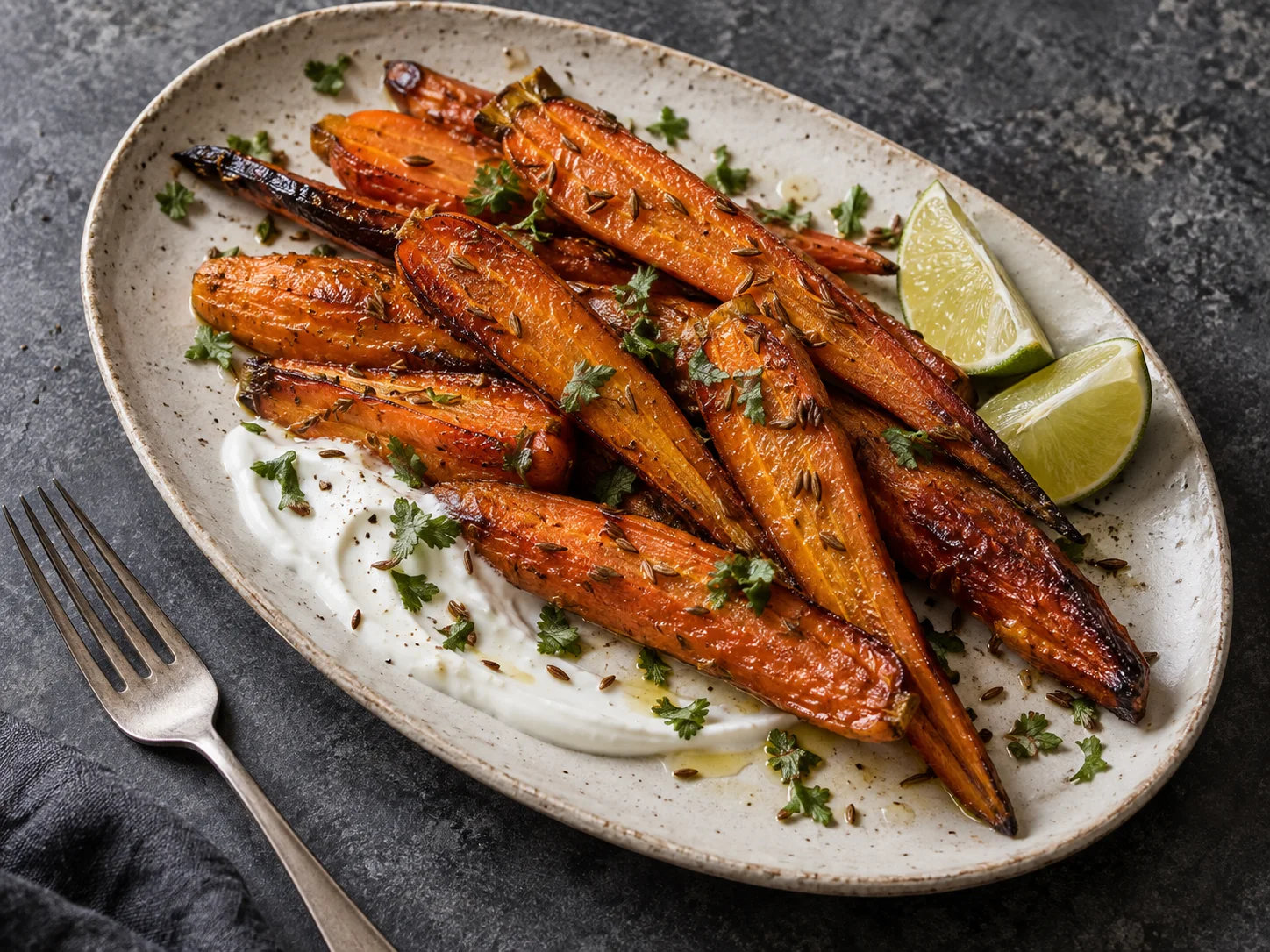 Cumin-lime roasted carrots finished with herbs