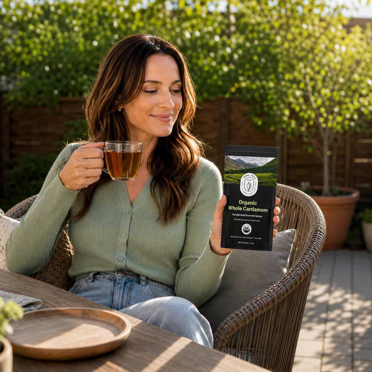 Customer using Tribal Trail Whole Cardamom in an everyday food ritual